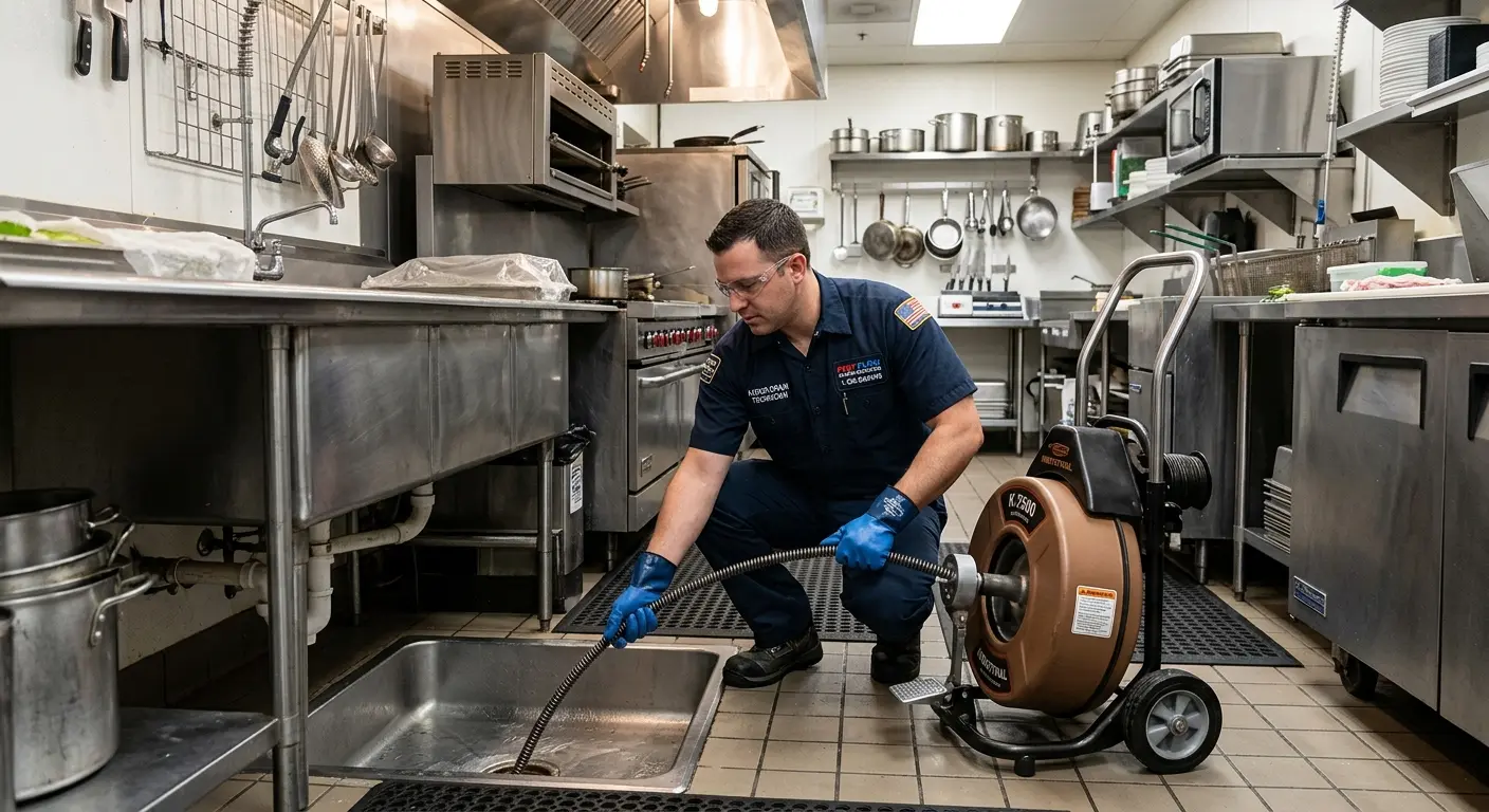 Commercial drain cleaning service in a restaurant kitchen in Dillon