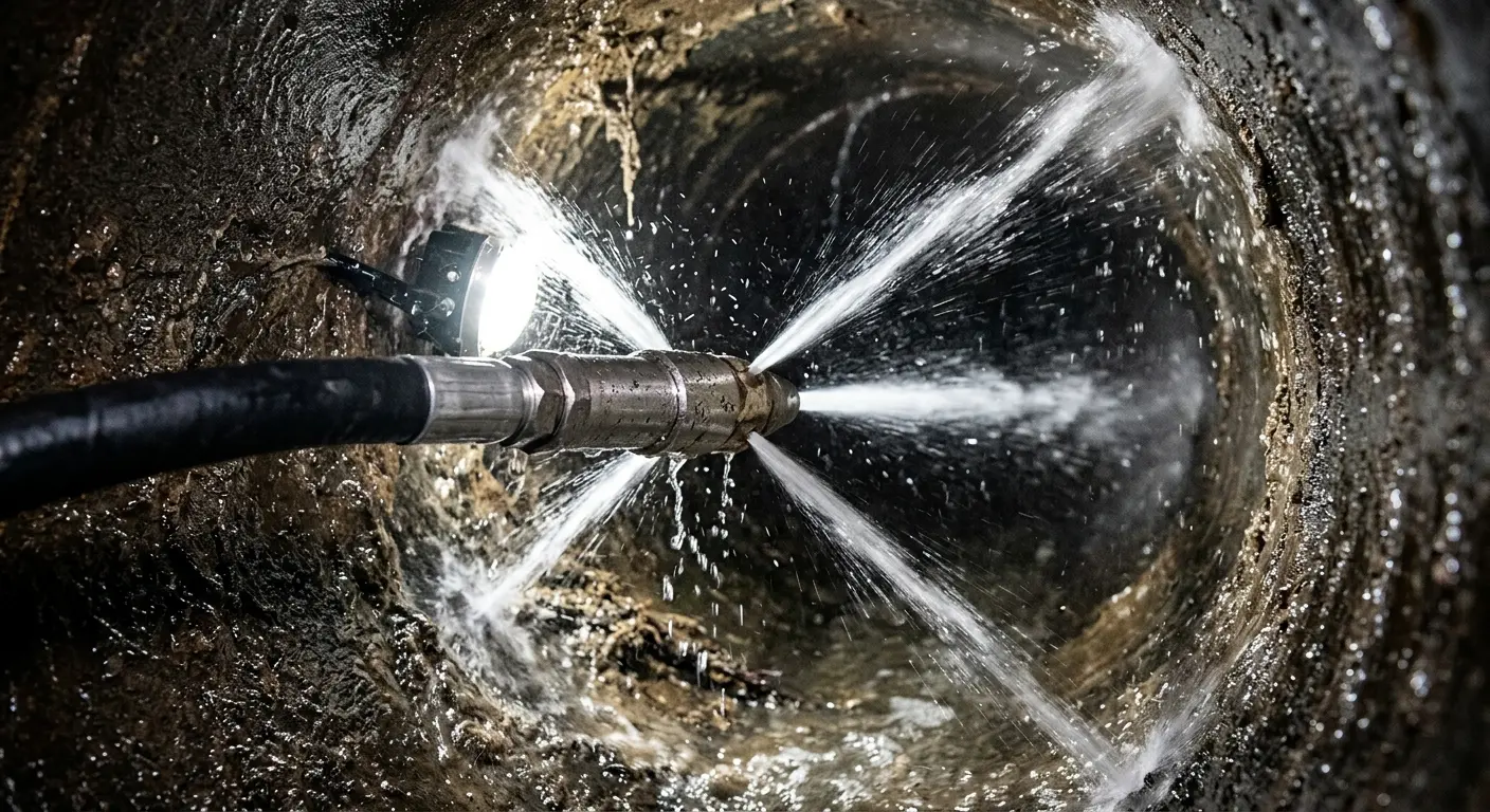 High-pressure hydro jetting nozzle cleaning sewer pipe for Storm Drain Cleaning in Dillon